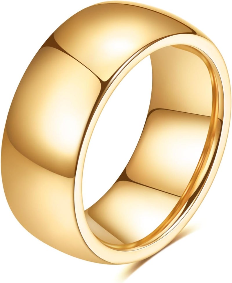 VQYSKO Tungsten Wedding Band Ring for Men Women | 2mm 4mm 6mm 8mm Gold Domed Tungsten Wedding Band Ring for Men Women High Polish Comfort Fit | Size 5-14 - Image 1